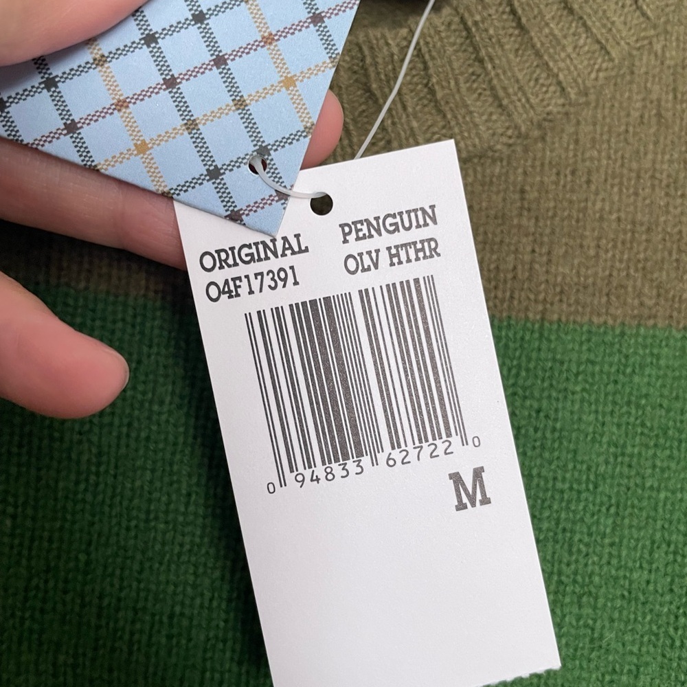 NWT Vintage Original Penguin 100% Lambswool Multi Green Striped Crewneck Sweater - Picture 4 of 8